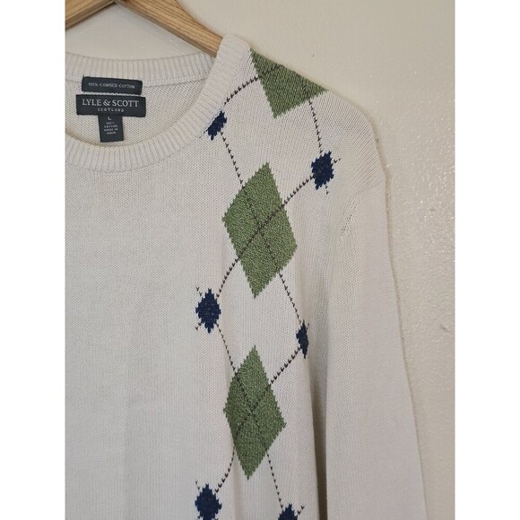 Lyle & Scott Argyle Pullover Sweater Mens Size Large Combed Cotton V Neck Golf - Picture 2 of 9